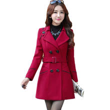 Autumn Winter Women's Slim Double-Breasted Woolen Coat Fashion Lapel Long Trench Overcoats Plus Size 3XL 2024 - buy cheap