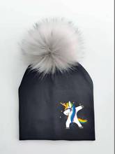 2018 весенне-зимняя детская разноцветная хлопковая шапка с единорогом, Шапка-бини skullies для девочек и мальчиков, шапка с помпоном из искусственного меха, реквизит 2024 - купить недорого