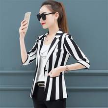 ladies five-point sleeves striped small suit jacket 2021 thin section spring and autumn single buckle casual large size jacket 2024 - buy cheap