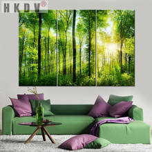 HKDV-pinturas abstractas en lienzo, carteles impresos, Sol verde, bosque, paisaje, árboles, arte de pared, imágenes, decoración del hogar para sala de estar 2024 - compra barato