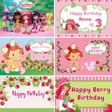 GFUITRR-fondo fotográfico de vinilo rosa para cumpleaños de niñas, telón de fondo con diseño de pastel corto de fresa, accesorios para fotomatón y Baby Shower 2024 - compra barato