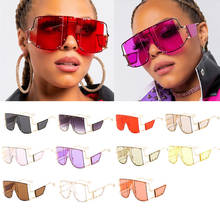 Wholesale Fashion Red Purple Square Oversized Sunglasses Women Metal Goggles Shield Glasses Luxury Big Semi Rimless Sunglasses 2024 - buy cheap