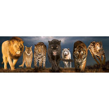 Pintura con diamantes de imitación para decoración de oficina, mosaico con diseño de animales salvajes, leopardo, León y Tigre, bordado con punto de cruz, 5d 2024 - compra barato