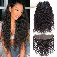 ALIBELE Water Wave Bundles With Frontal Closure Remy Human Hair Lace Frontal Closure With Brazilian Hair Weave 3 Bundles 2024 - buy cheap