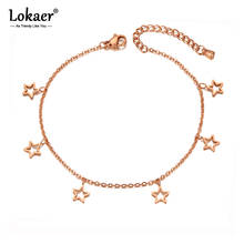 Lokaer-tobillera Bohemia de acero inoxidable para mujer, joyería de pie, cadena de estrella hueca, cadena de eslabones, color oro rosa, A20006 2024 - compra barato