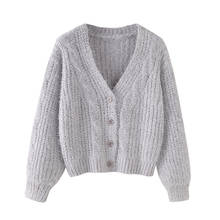 Artguy Women Casual Sweaters Vintage Soild Chic V-Neck Cropped Cardigans Long Sleeve Loose Cable Twist Sweater Crop Tops 2024 - buy cheap