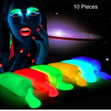 10X неоновая флуоресцентная светящаяся краска для тела светится в темноте краска для лица УФ светящаяся для вечеринки Хэллоуин Макияж 2024 - купить недорого