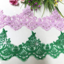 Lantejoulas de tecido cordador delicado 1y rosa/roxo, flores de venice, malha de venice, aplique de guarnição, artesanato de costura para casamento 13cm 2024 - compre barato