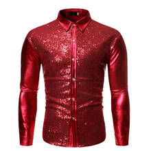 Camisa smoking com lantejoulas vermelhas para homens, camisa masculina slim fit para casamento e festas de casamento 2021 2024 - compre barato