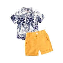 1-5Y Summer Toddler Baby Boys Clothes Sets Floral Short Sleeve Shirts Tops+Solid Shorts 2pcs Outfits 2024 - buy cheap