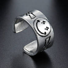 Anel de prata para homens e mulheres, anel prateado com formato de raio, abertura ajustável, sorriso, rosto, presente de aniversário 2024 - compre barato