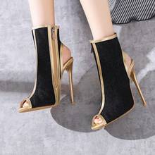 Classy European T Stage Thin High Heels Sandals Women Stiletto Heel 12.5cm Sandal Boots Sexy Open Toe wedding party Shoes 9882 2024 - buy cheap