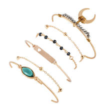 6 Pcs/Set Fashion Women Bracelets Moon Silver Color Black Beads Heart Blue Crystal Gold Bracelet Set Charm Dance Party Jewelry  2024 - buy cheap
