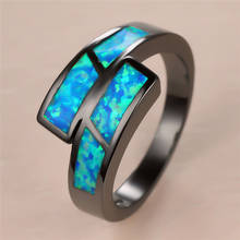 Cute Female Blue Opal Stone Ring Charm 14KT Black Gold Big Wedding Rings For Women Luxury Bride Geometric Engagement Ring 2024 - buy cheap
