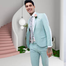 Traje de 2 piezas verde menta para hombre, traje de verano para la playa, solapa, trajes de fiesta de boda, chaqueta + pantalón 2024 - compra barato