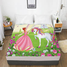 Princesa unicórnio dos desenhos animados lençol capa de colchão com elástico 3d lençóis de cama para o bebê crianças criança meninas 90x200 2024 - compre barato