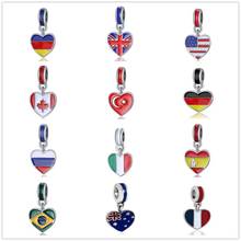 Colgante con forma de corazón de amor y bandera nacional para mujer, abalorio Original compatible con Pandora, pulsera, collar, joyería 2024 - compra barato