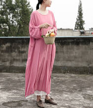 Vestido largo de satén para mujer, prenda elegante de algodón liso, holgado, de talla grande, color rosa, 2020 2024 - compra barato