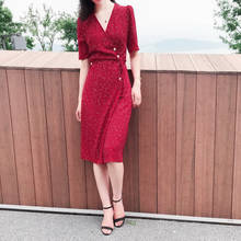 New summer ladies button red polka dot dress temperament slim high waist mid-length wrap girls skirt 2024 - buy cheap