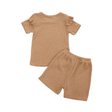 New Girl’s Fly Sleeve and Shorts Set Fresh Solid Color Round Neck T-shirt and Elastic Short Pants 2024 - buy cheap