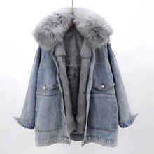 Winter Parkas Jeans Coat Women Fox Fur Collar Removable Rex rabbit Fur Lined Loose Thick Warm Denim Jacket Ladies Outerwear H996 2024 - buy cheap