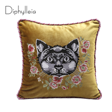 Diphylleia-funda de almohada de terciopelo dorado para sofá, cubierta de cojín con bordado de gato, para sala de estar, 45x45cm, 2021 2024 - compra barato