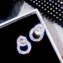 Luxury AAAAA Zircon Geometric Double Circle Silver Color Stud Earrings for Women Fashion Wedding Ear Stud Jewelry 2024 - buy cheap