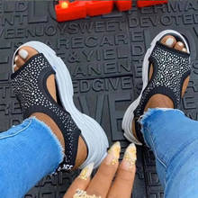 MCCKLE Sandals Woman Casual Shoes Summer Peep Toe Platform Ladies Rhinestone Slip On Women Fabric Plus Size Comfort 2020 Fashion 2024 - buy cheap