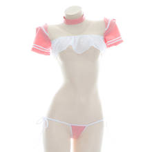 Women Sexy Pink Open chest Pajamas Sailor suit Japanese Lolita Cosplay Private JK Uniform Chiffon Tube Tops Panties Lingerie Set 2024 - buy cheap