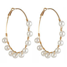 New ladies pearl ring series temperament wild personality pearl big circle earrings fashion European nightclub jewelry 2024 - buy cheap