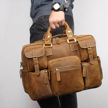 Vintage Real Leather Briefcases Men Genuine Leather Bag For Layer Handbag For 15 Inches Notebook PC Business Bag Brown 2024 - buy cheap