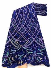 Tela de encaje africano azul con bordado, tela de encaje de terciopelo nigeriano bordada con lentejuelas de colores, costura para fiesta de boda, 2020 2024 - compra barato