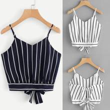 Fashion Women Stripe Sling V Vest Neck Sleeveless Lace Up Vest Spaghetti Strappy Crop Top For Women's Clothing 2024 - buy cheap