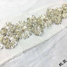 2Yds Fake Pearl Beaded Lace Trim Vintage Mesh Fabric Paillette Ribbon 75mm Wide Rhinestone Fabric Braid Applique 2024 - buy cheap