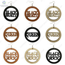 SOMESOOR-pendientes colgantes de madera para mujer, con grabado de palabras inspiradas, Black Beauty Girl, Rock, Reina africana, regalo de Navidad 2024 - compra barato