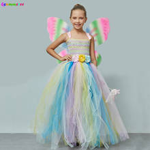 Vestido de tutú de arcoíris Pastel para niñas, con ala y varita, Princesa, vestido de baile, fiesta de cumpleaños, ropa de desfile 2024 - compra barato