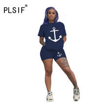 hot sale o neck women set anchor print tops and shorts suit summer short sleeve women tracksuit set 2024 - buy cheap