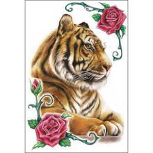 5D DIY Diamond Painting Red rose and tiger 3D Embroidery Kimono Girl Cross Stitch sets Full Square Round Drill Home Decoration 2024 - buy cheap