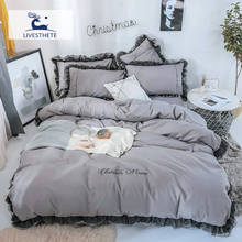 Liv-Esthete 2019 Luxury Beauty Gray 100% Cotton Bedding Set Lace Printed High Quality Duvet Cover Flat Sheet Queen King 2024 - buy cheap