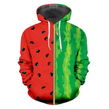 Funny Hoodie watermelon 3D Full Print Zipper Hoodies Men Women Half red half green Zip-up Hoody Sweatshirt Fashion Autumn Coat 2024 - buy cheap
