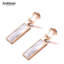 ZooMango Trendy White Shell Rectangular Titanium Stainless Steel Stud Earrings Rose Gold Handmade Ear Jewelry For Women ZE19142 2024 - buy cheap