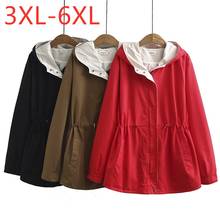 New ladies autumn winter plus size hoodie jacket for women large loose long sleeve red belt pocket zipper coat 3XL 4XL 5XL 6XL 2024 - buy cheap