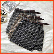 Summer sex A-line Mini Skirt Vintage Casual Women Plaid Skirt Chic Sashes Korean Irregular Lady Skirt Female Sweet High Waist 2024 - buy cheap