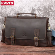 Kavis masculino do vintage bolsa de couro genuíno saco do mensageiro dos homens ombro bolsa portátil café grande capacidade viagem sacos 2024 - compre barato