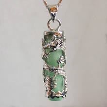 beautiful Chinese Wind Cylinder lignt green natural jade Dragon Pendants Necklace 2024 - buy cheap