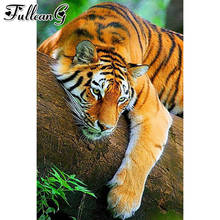 Fullcang tiger animal-mosaico de diamantes 5d, pintura completa de diamantes redondos 2024 - compre barato