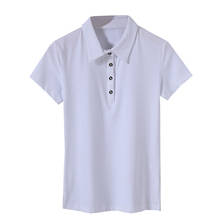 Polo de manga corta para mujer, camiseta informal ajustada con solapa de botones de Color sólido, Top de gran tamaño con cuello blanco a la moda Simple, novedad de verano 2021 2024 - compra barato