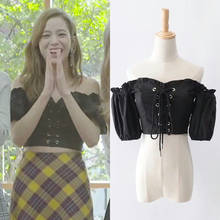kpop Seo Yea Ji IU Lee Ji Eun korean Black elastic off-shoulder short tops and blouse women summer streetwear fashion sexy shirt 2024 - buy cheap