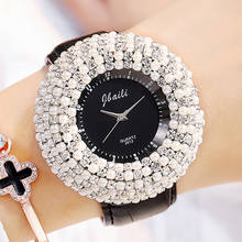 Роскошные женские часы с круглым кристаллом и черным циферблатом, женские наручные часы с большим бриллиантом, женские модные часы Стразы с кожаным ремешком 2024 - купить недорого