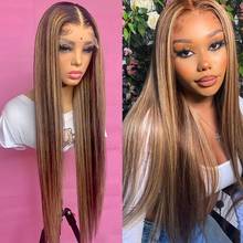 Brown Highlight Human Hair Wigs Pre Plucked Ombre Blonde Straight Lace Front Wig Brazilian Remy Hair Lace Front Wigs for Women 2024 - buy cheap